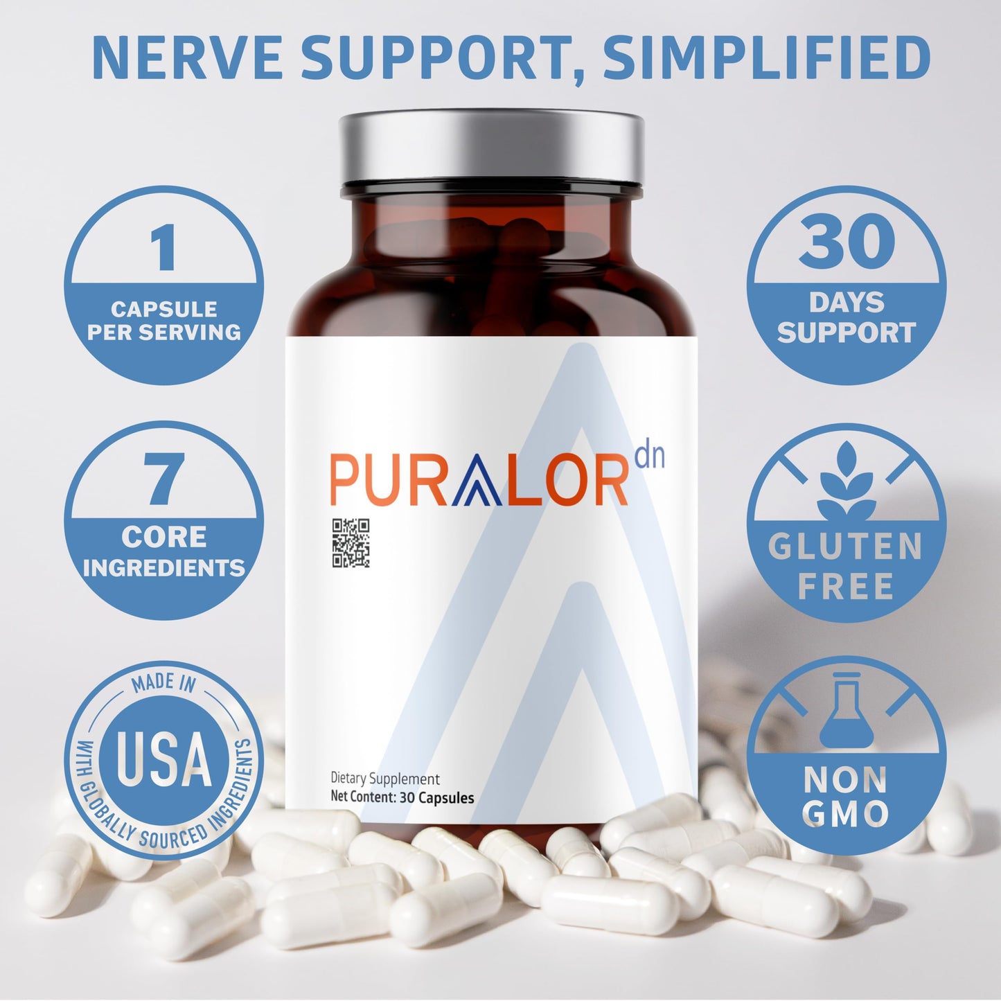 Puralor DN Nerve Support โ Advanced Neuropathy, Vegan, Non-GMO, 30 Capsules