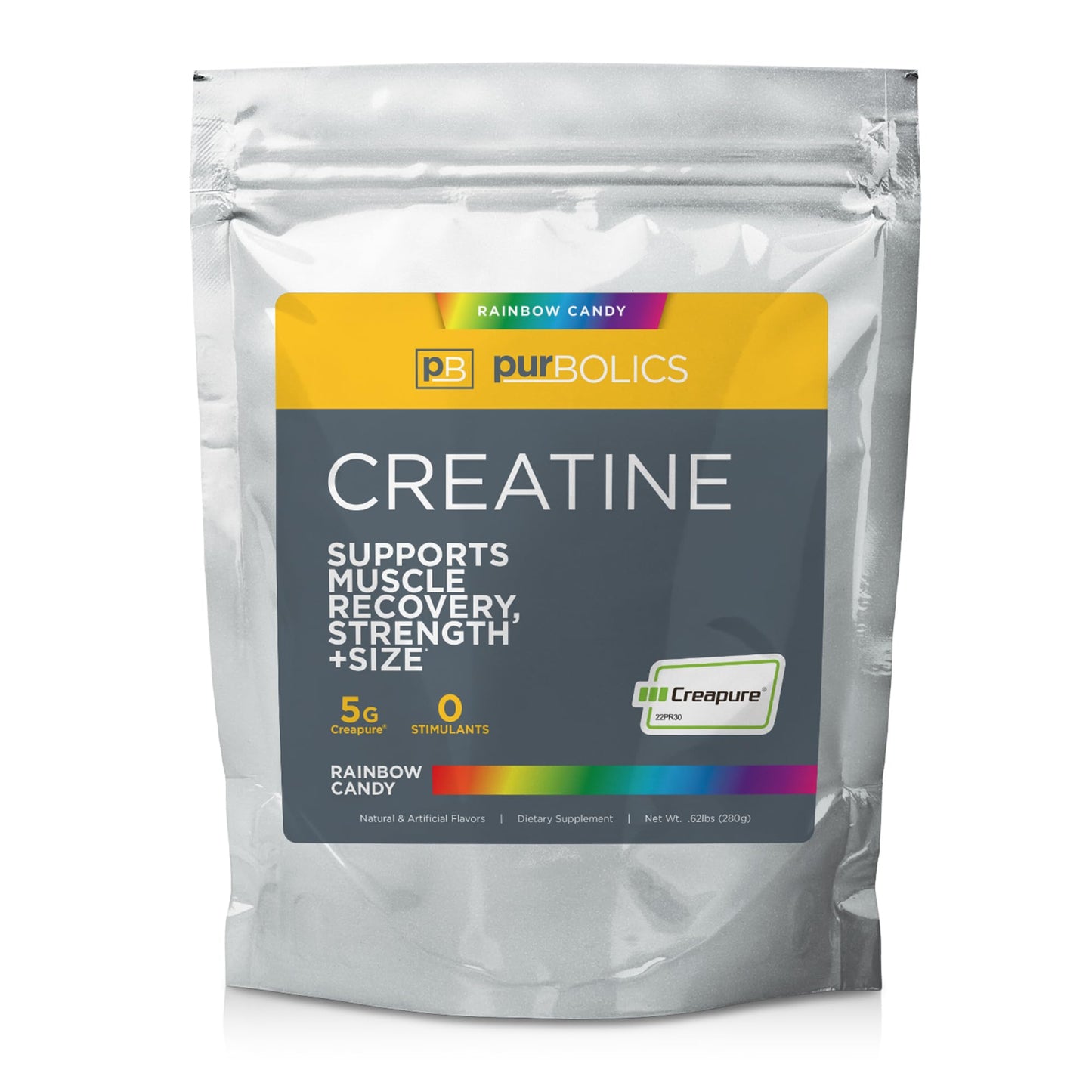 Purbolics Creapure Creatine Monohydrate 5g Micronized โ Rainbow Candy (50 Servings)