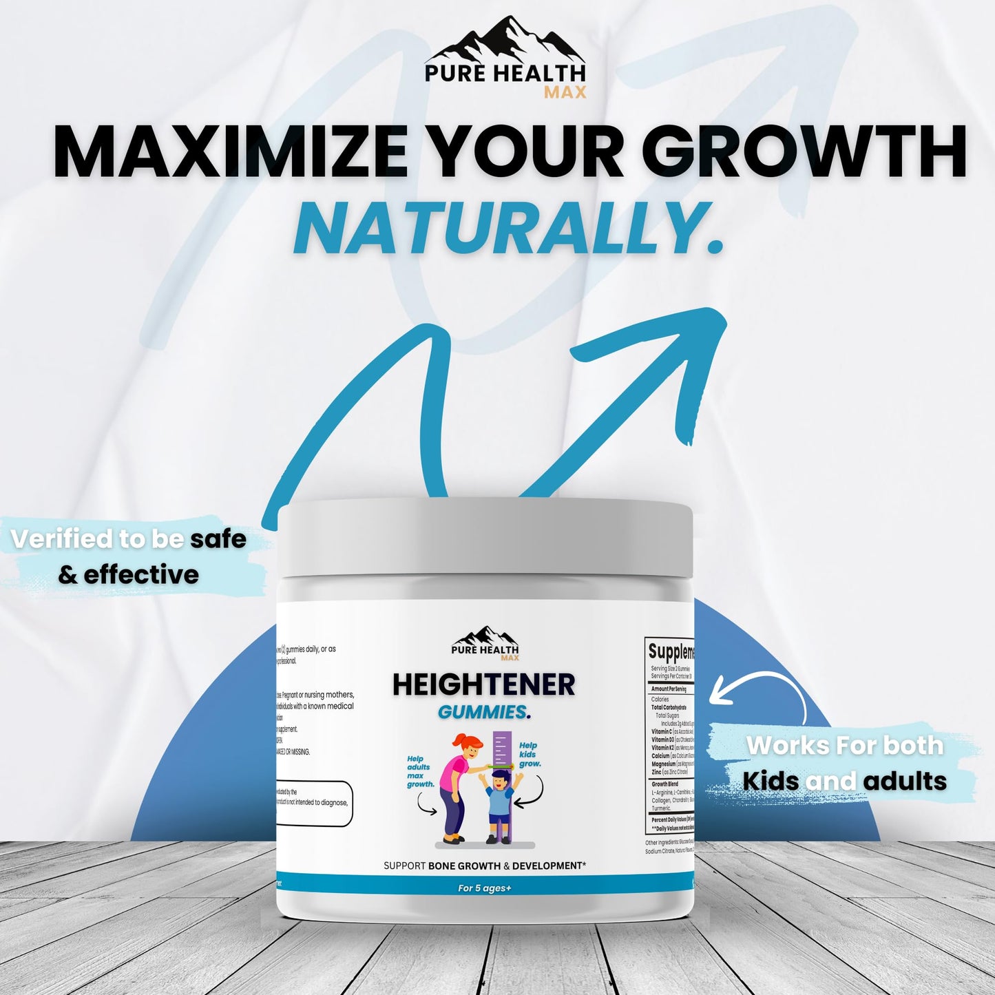 PURE HEALTH MAX Heightener Gummies β Natural Height Growth Support for Kids, Teens & Adults | Calcium & Zinc + L-Arginine