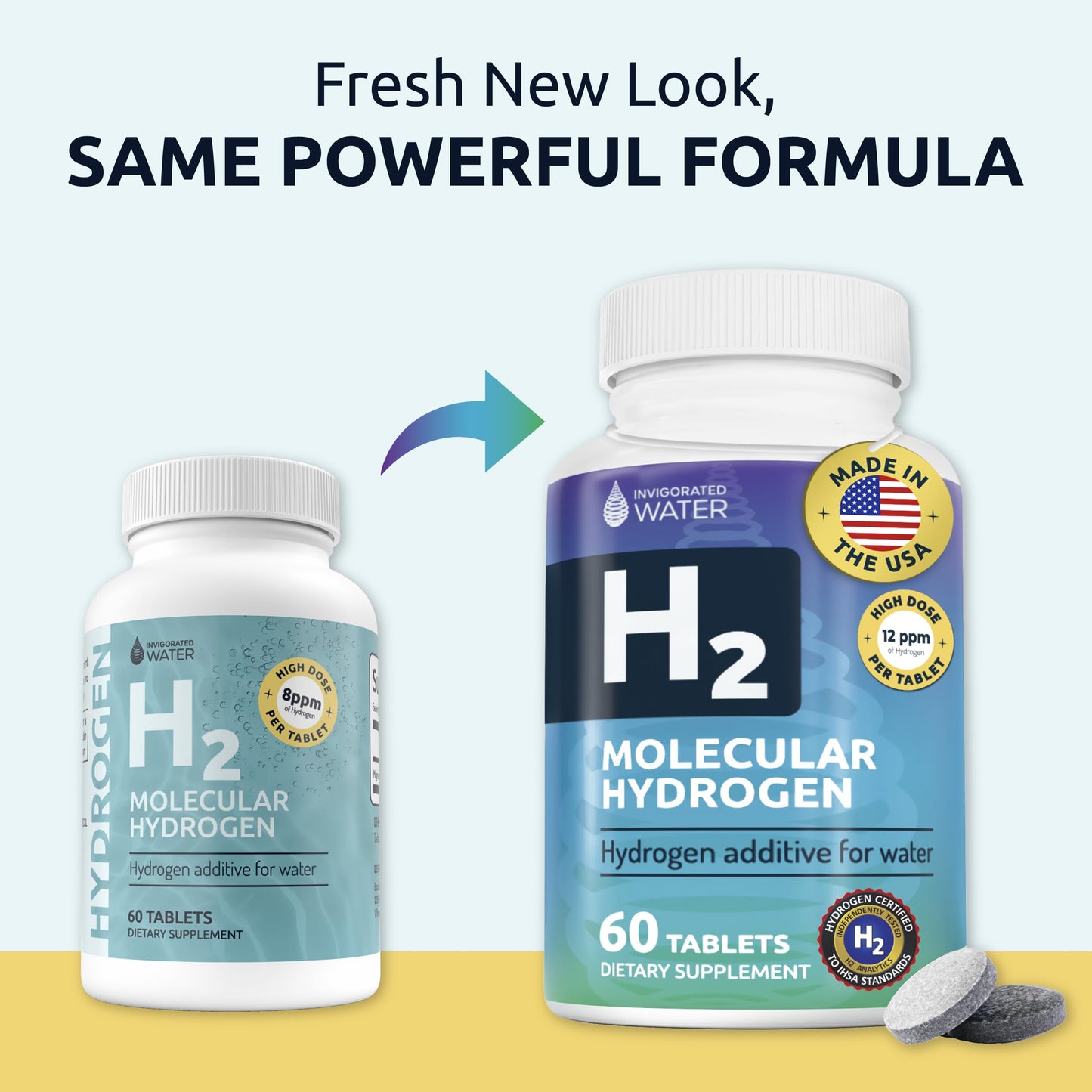 Invigorated Water Hydrogen Tablets β 12 PPM H2, 60 Servings, Non-GMO