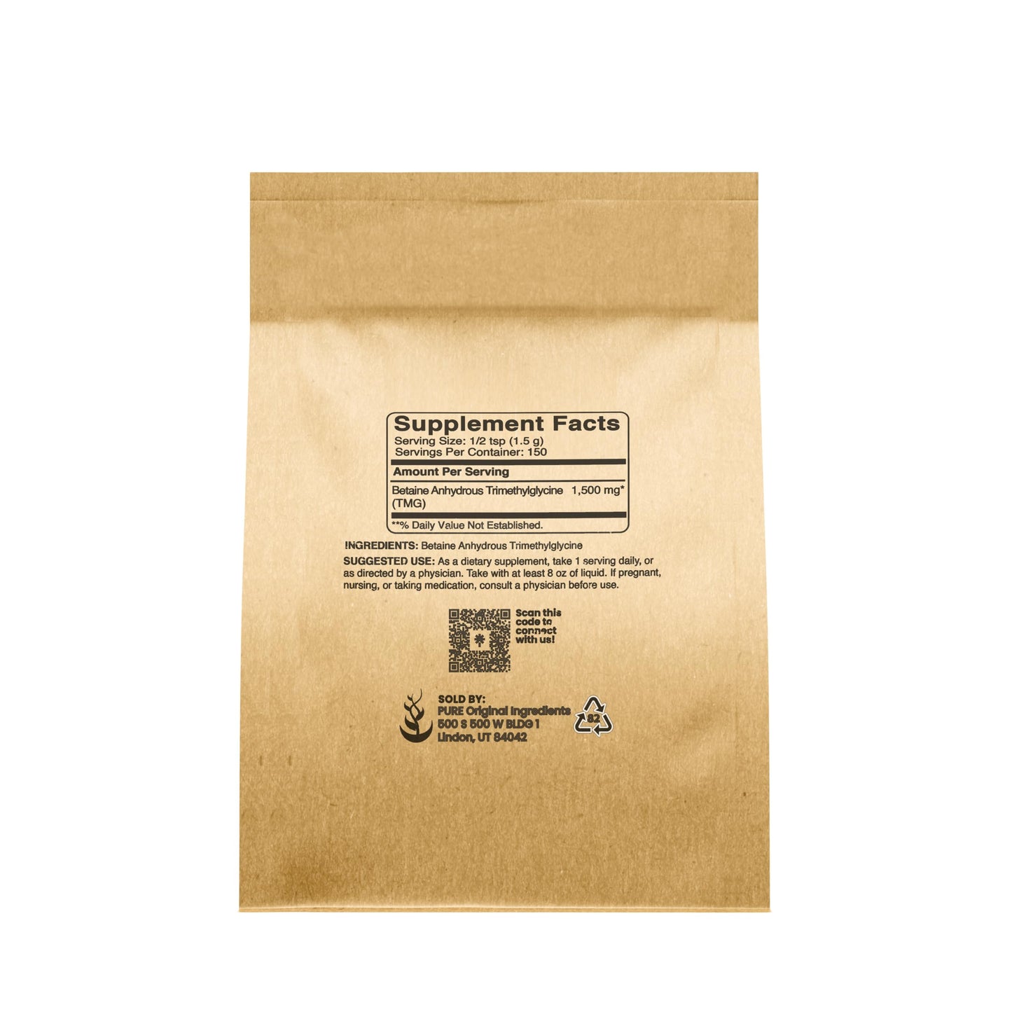 PURE ORIGINAL INGREDIENTS TMG Powder โ Trimethylglycine (TMG), Vegan & Gluten Free, 8 oz