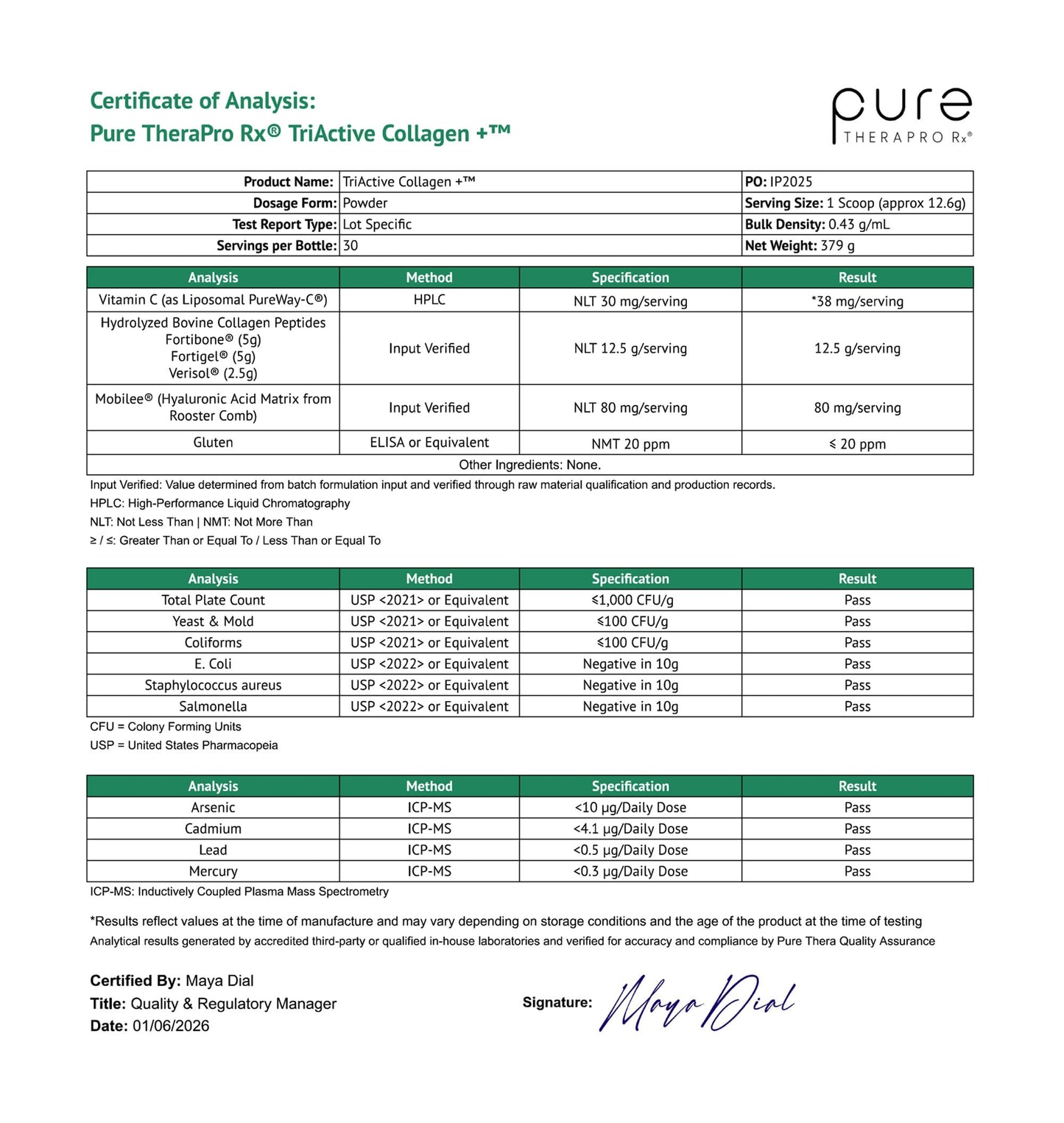 Pure Therapro Rx TriActive Collagen Plus โ Unflavored Multi Collagen Powder, 30 Servings