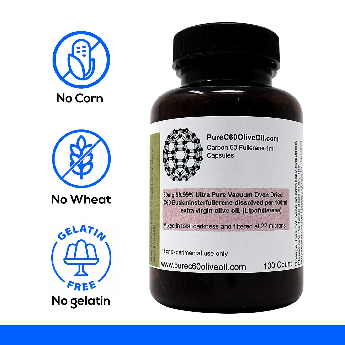 PureC60 Olive Oil Capsules โ C60 Organic Olive Oil 100ml (3.4 fl oz) | Solvent Free