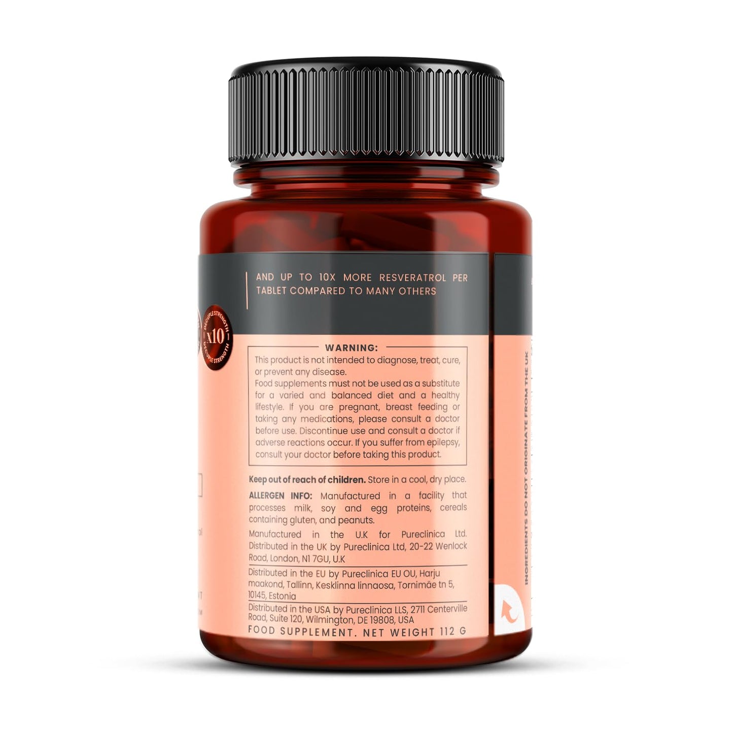 Pureclinica 1000mg Resveratrol โ 90 Tablets (3 Months) | High Absorption