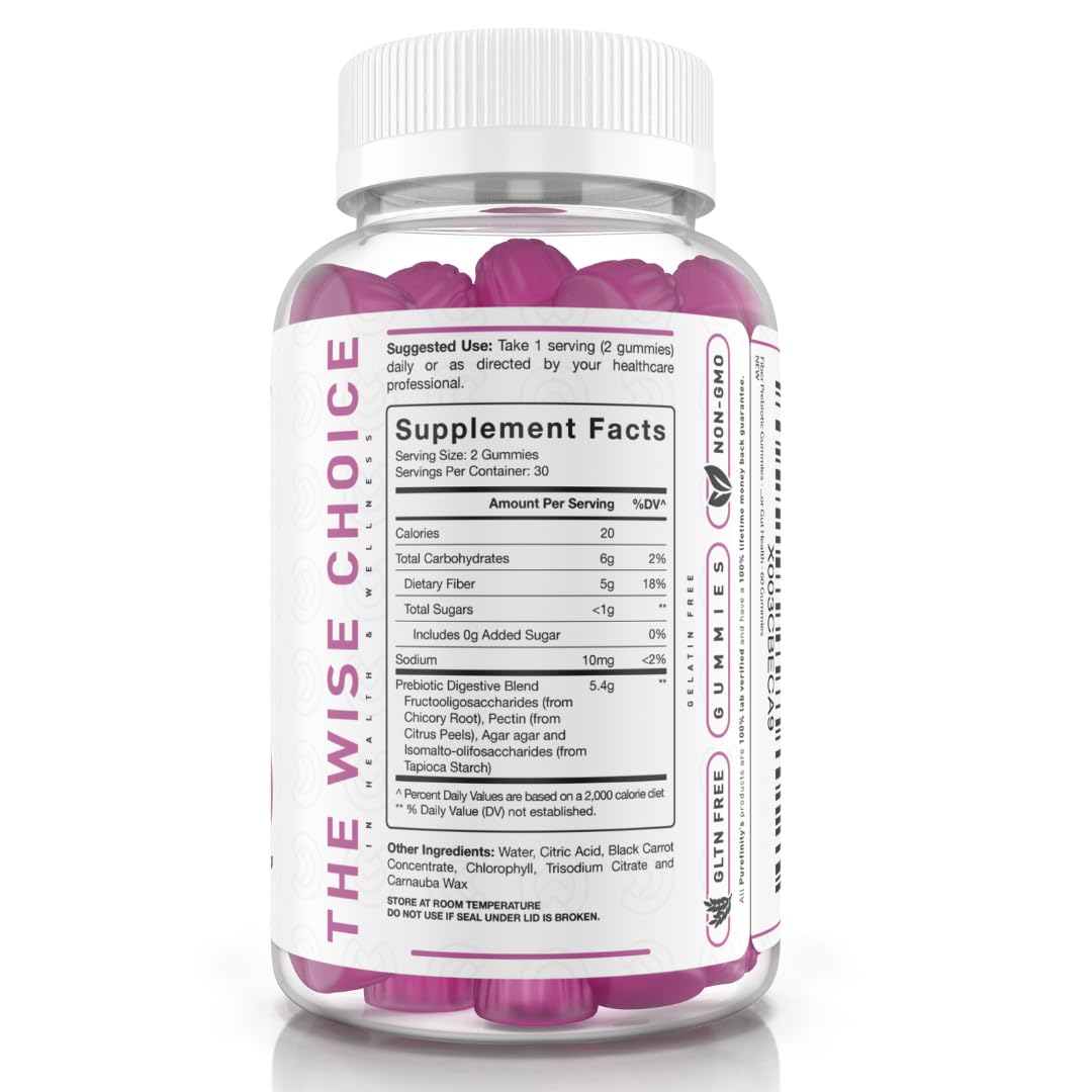 PUREFINITY Fiber Gummies โ Inulin FOS Prebiotic, Sugar Free, Vegan, Non-GMO (60 Count x 2)