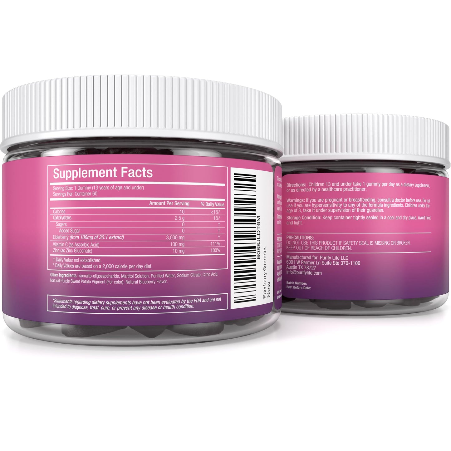 Purify Life Sugar-Free Kids Elderberry Gummies โ Immune Support (60 ct) โ Vegan