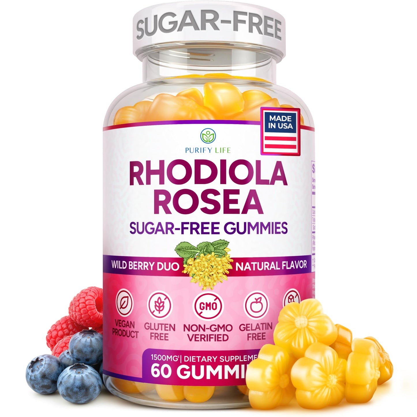 Purify Life Sugar-Free Rhodiola Rosea Gummies β 1500mg/Serving | Adrenal Support, Mood & Energy