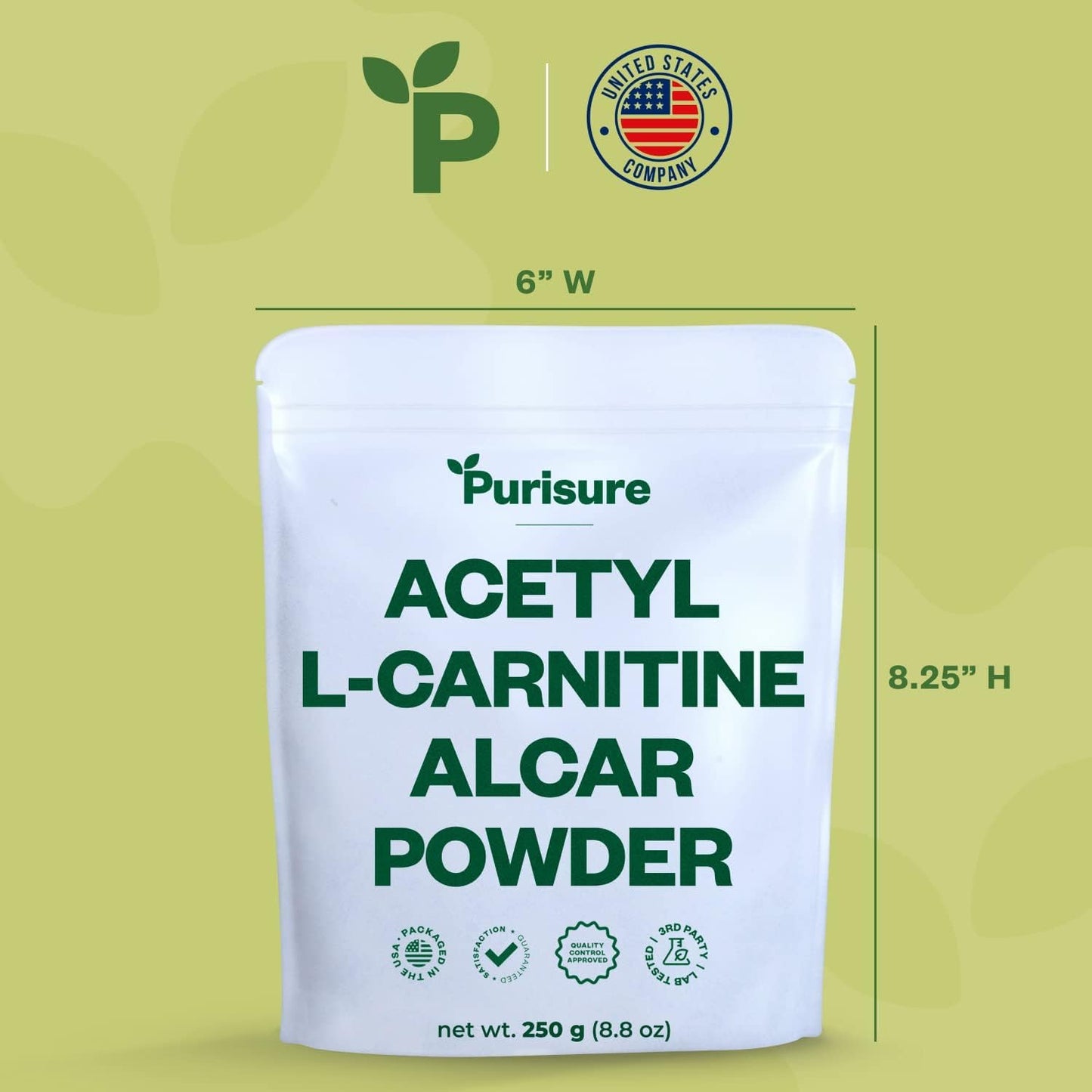 Purisure Acetyl L-Carnitine Powder, 250g โ ALCAR Powder for Cognitive Performance & Endurance | Gluten Free, Non-GMO, 500 Servings