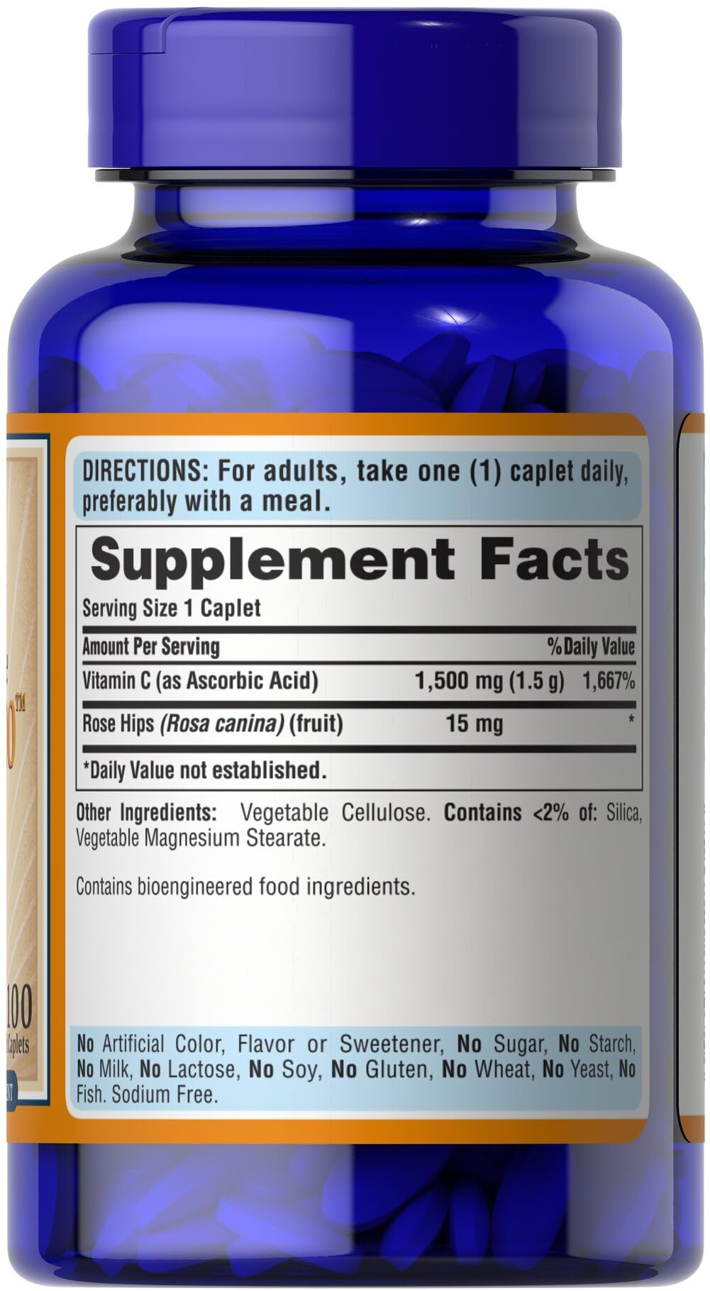 Puritan's Pride Vitamin C 1500 mg with Rose Hips Caplets โ 100 Count (Discontinued)