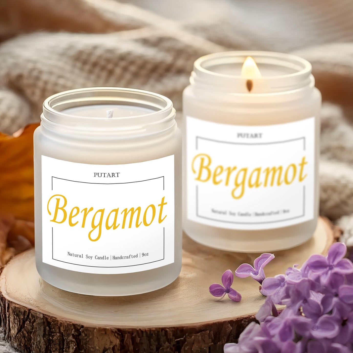 Putart Bergamot & Green Tea Scented Candles โ 9oz Natural Soy Wax