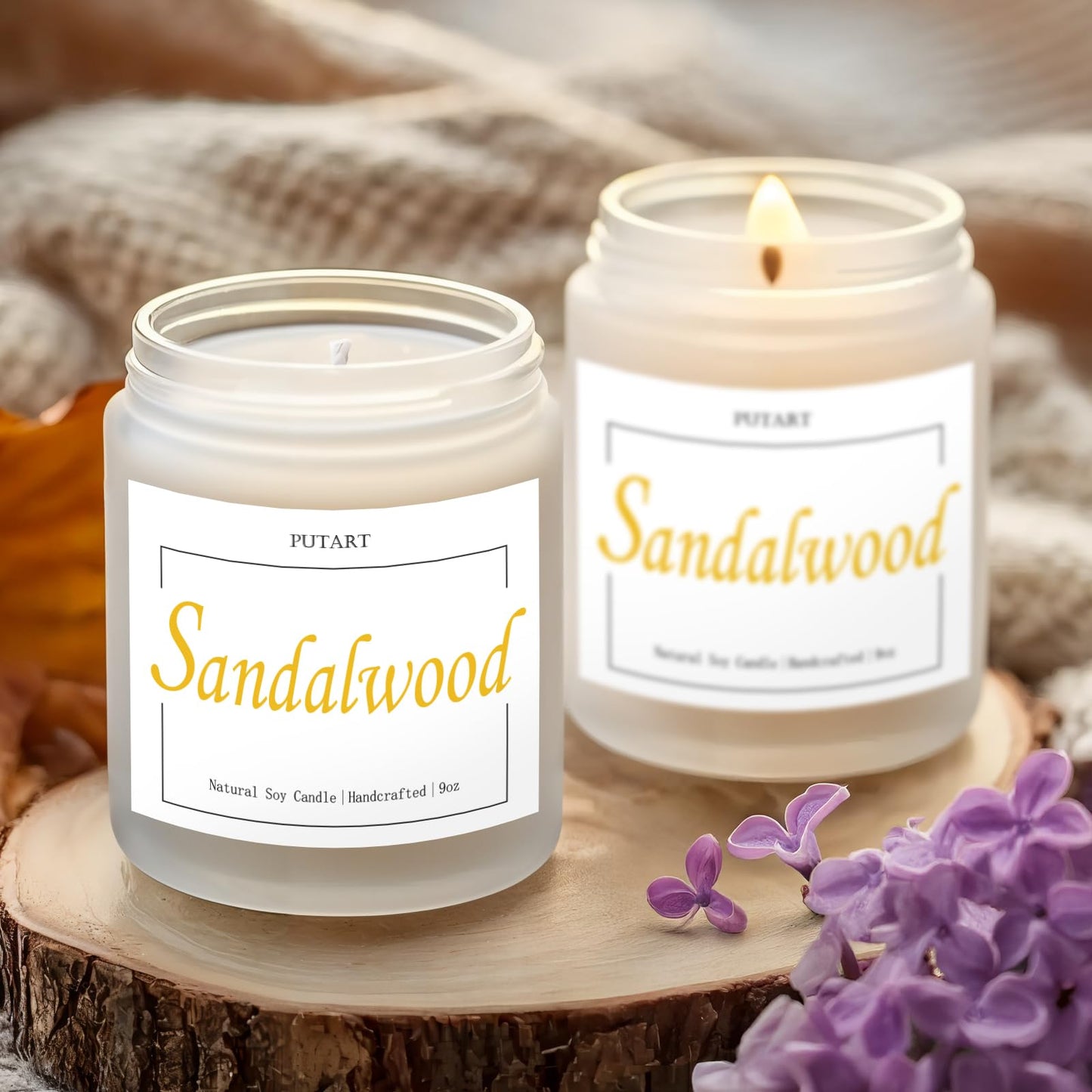 Putart Sandalwood Scented Candles β 9oz Soy Wax Aromatherapy Jar Candle, Non-Toxic