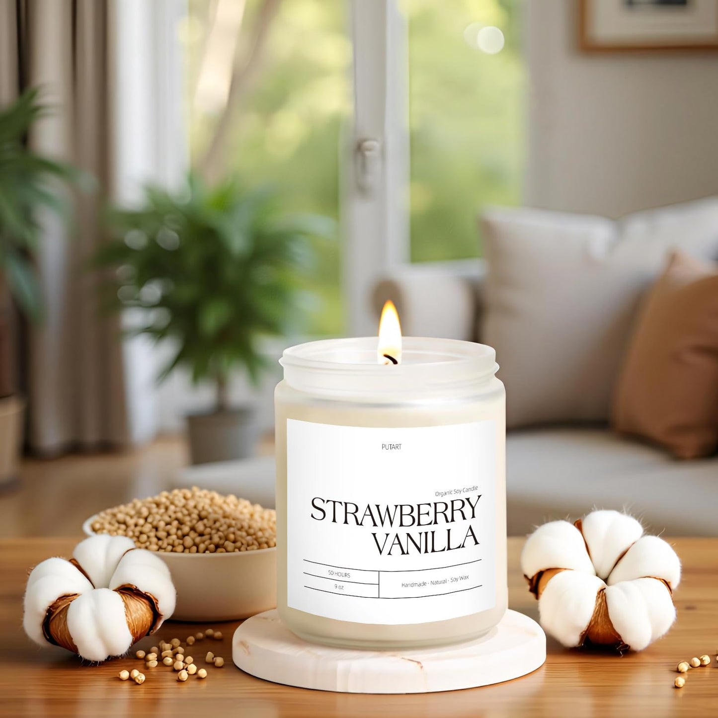 Putart Strawberry Vanilla Soy Candle โ 9oz Aromatherapy, Non-Toxic