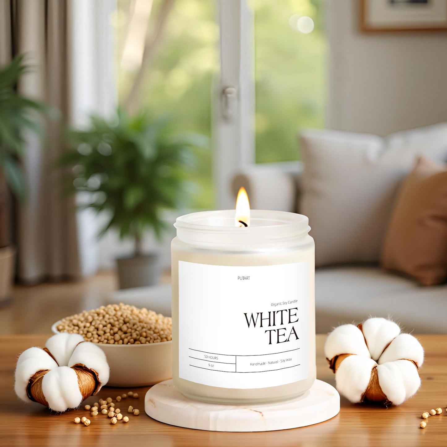 Putart White Tea Candles β Natural Soy Wax Aromatherapy Jar Candle 9oz