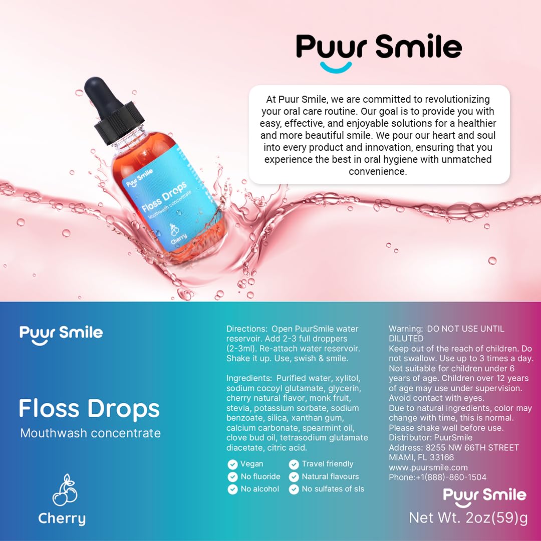 Puur Smile Cherry Floss Drop Serum โ Concentrated Mouthwash for Water Flosser