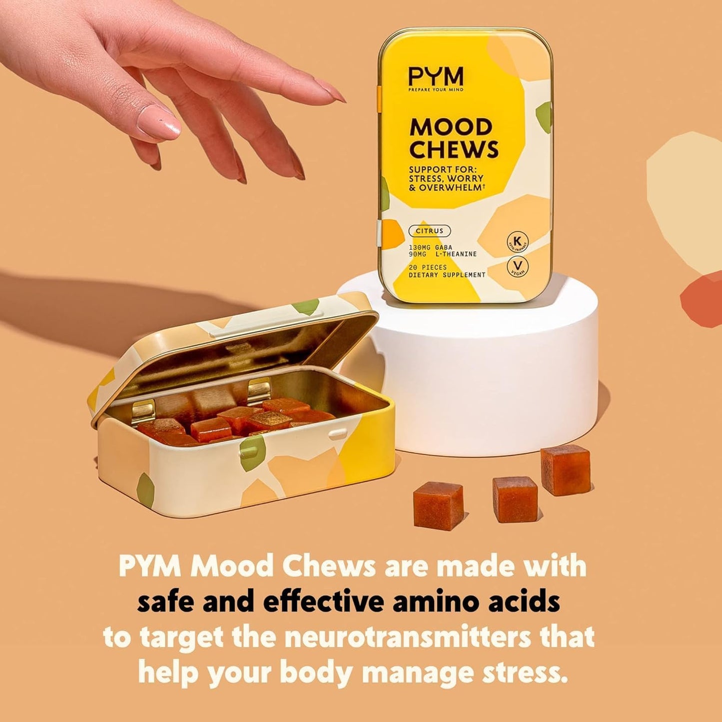 PYM Citrus Mood Chews โ 60 Count | GABA 130mg, L-Theanine 90mg | Vegan, Non-GMO, Gluten-Free, Made in USA