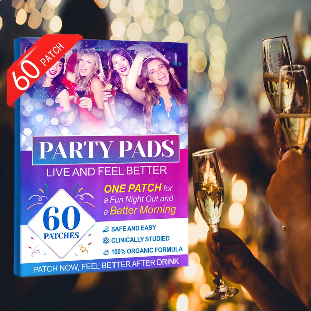 QBYZ 60 Pack Party Relief Patches โ Use Before Party Drinking, Wake Up Refreshed, Natural Patches