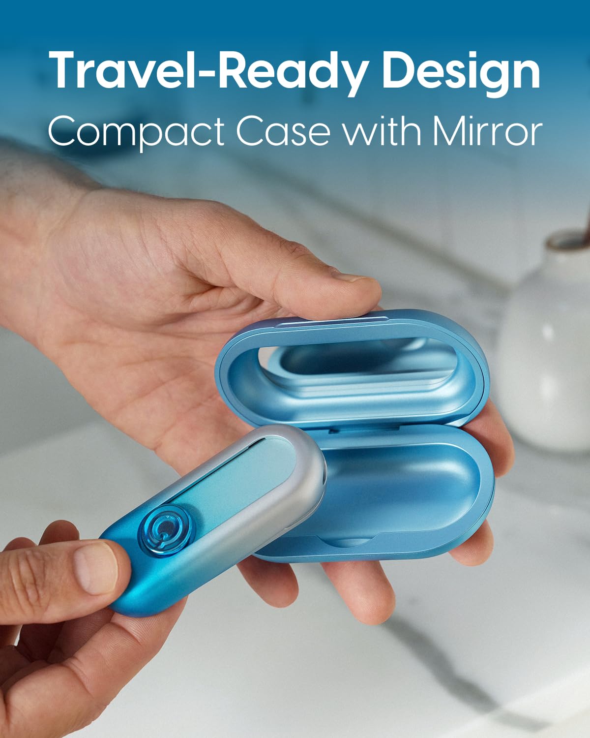 QicoBay UpFlosser P1 โ Premium Auto-Restringing Flosser, Capsule & Mirror Case (Glacier Blue)