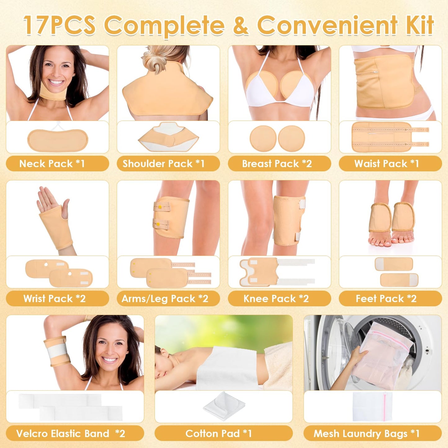 Qinzave 17Pcs Castor Oil Pack Wrap โ Reusable Full-Body Kit for Detox
