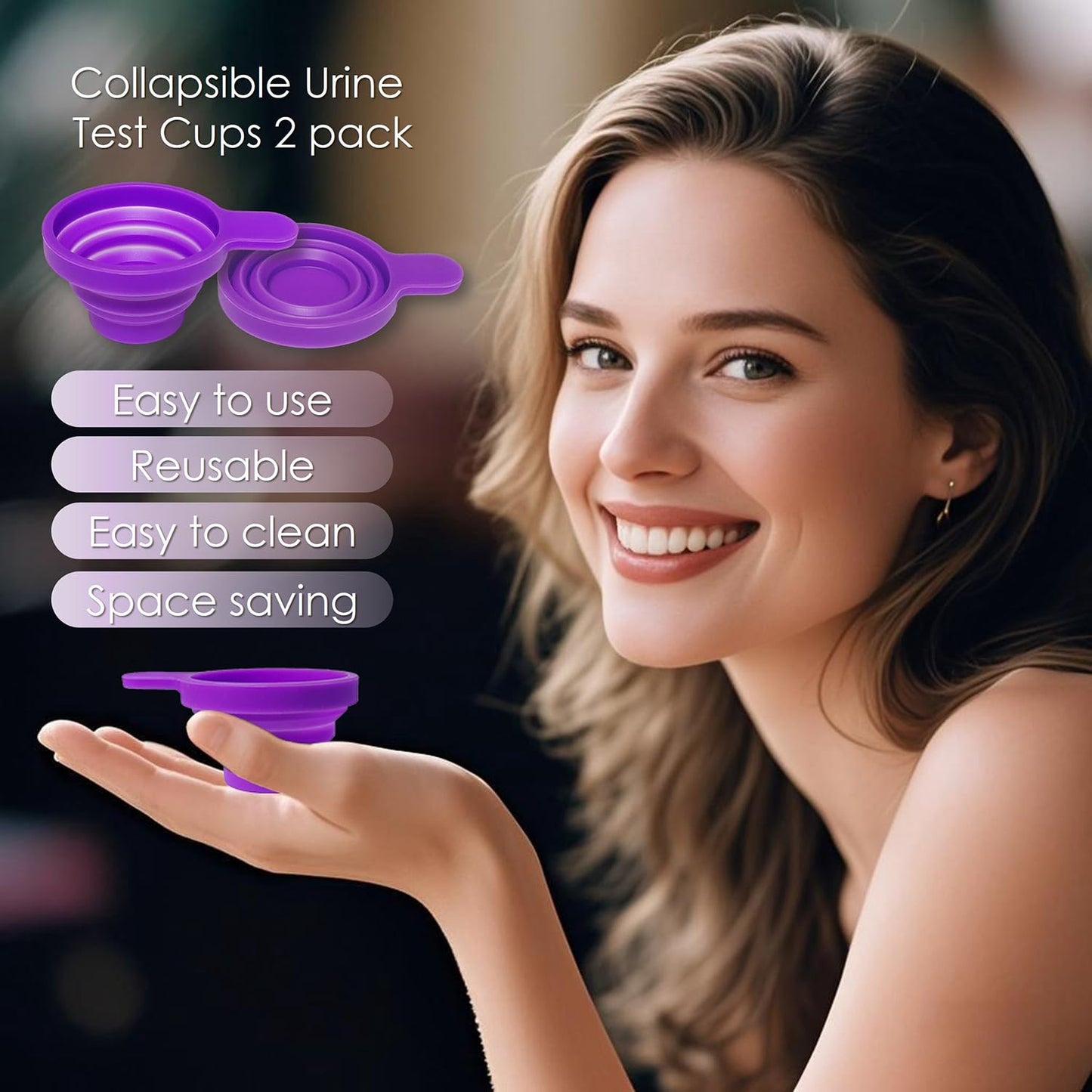 QMARK Collapsible Silicone Pee Cups for Ovulation and Pregnancy Tests โ 2 Pack with Travel Case, Reusable