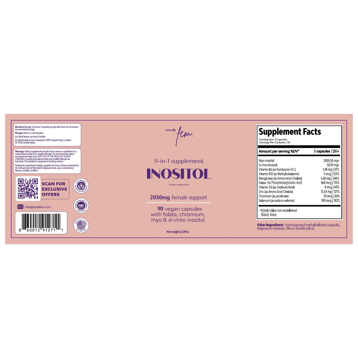 QSTA Myo-Inositol & D-Chiro Inositol for Women β 2050mg (40:1) | 90 Capsules