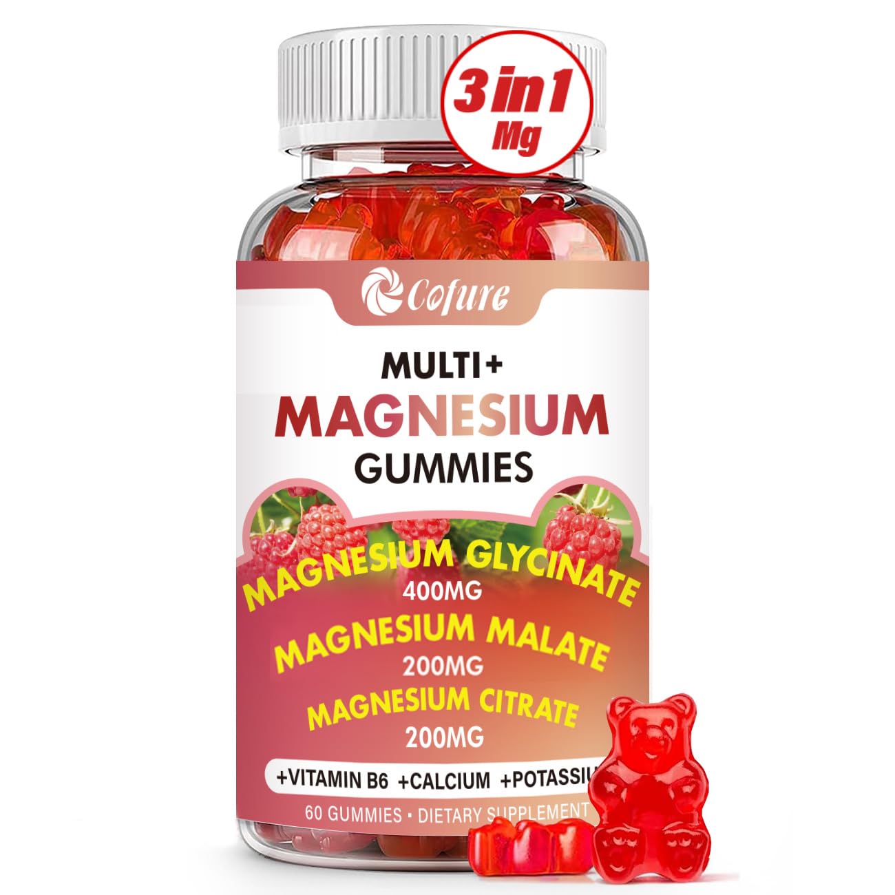 Triple Magnesium Complex Gummies 900 mg β Mg Glycinate, Citrate & Malate with Potassium, Ca & Vitamin B6 | Vegan, Non-GMO, Gluten Free β 60 Gummies