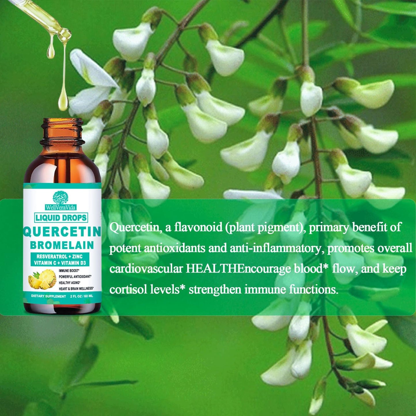 Quercetin with Bromelain Liquid Drops โ 4X Stronger Than Capsules & Pills, 7-in-1 Immune Support