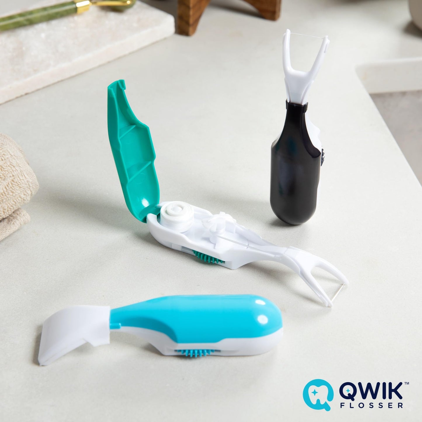 QWIK Automatic Dental Flosser β Click-to-Use, Refillable, Travel-Ready (Light Blue)