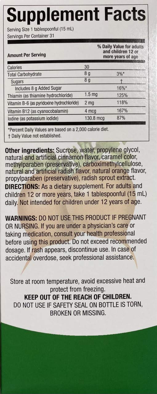 Rabano Yodado Liquid 16 Fl Oz โ Bonus Size, Vitamin B12, B6 & Thiamin (1 Month Supply)
