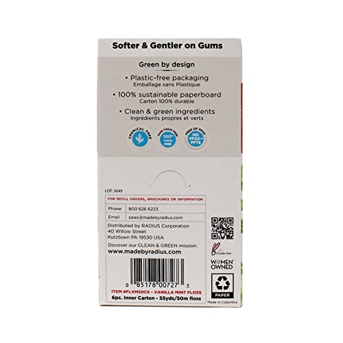 RADIUS Vanilla Mint Dental Floss โ 55 Yards, 6-Pack | Vegan & Non-Toxic Oral Care