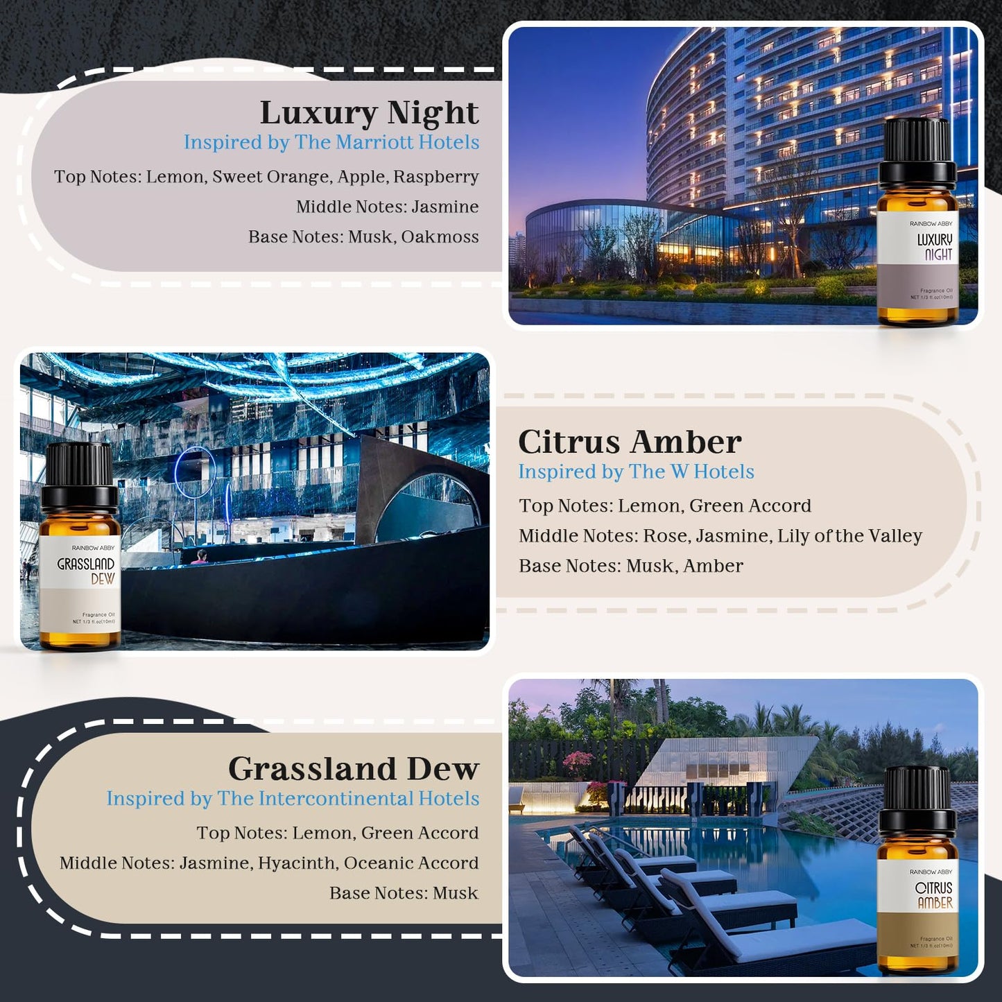 RAINBOW ABBY Hotel Collection Diffuser Oil โ 6 Fragrances for Home & Hotel