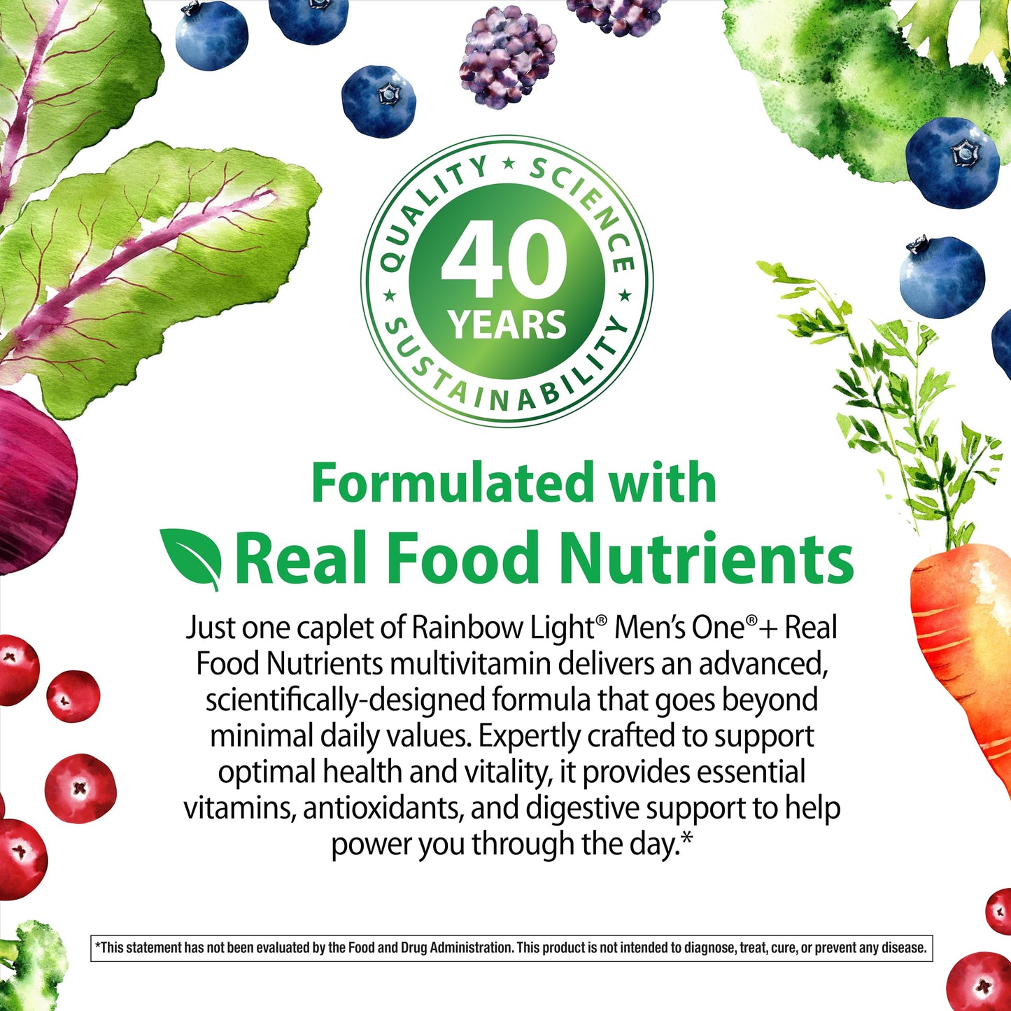 Rainbow Light Men's Multivitamin One+ 30 Caplets โ Real Food Nutrients, Enzymes & Probiotics