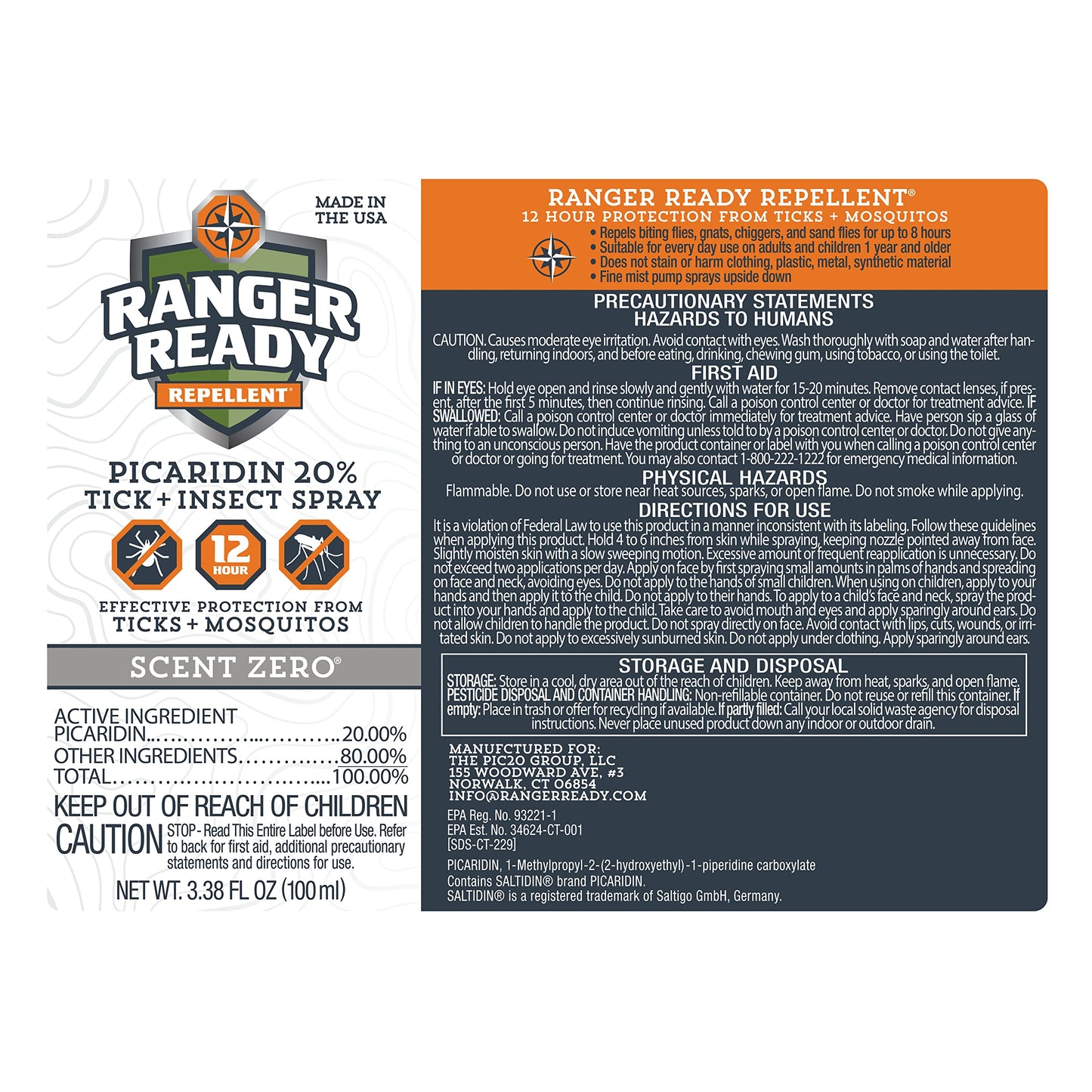 Ranger Ready Picaridin Insect Repellent Spray β Scent Zero, 3.4 oz