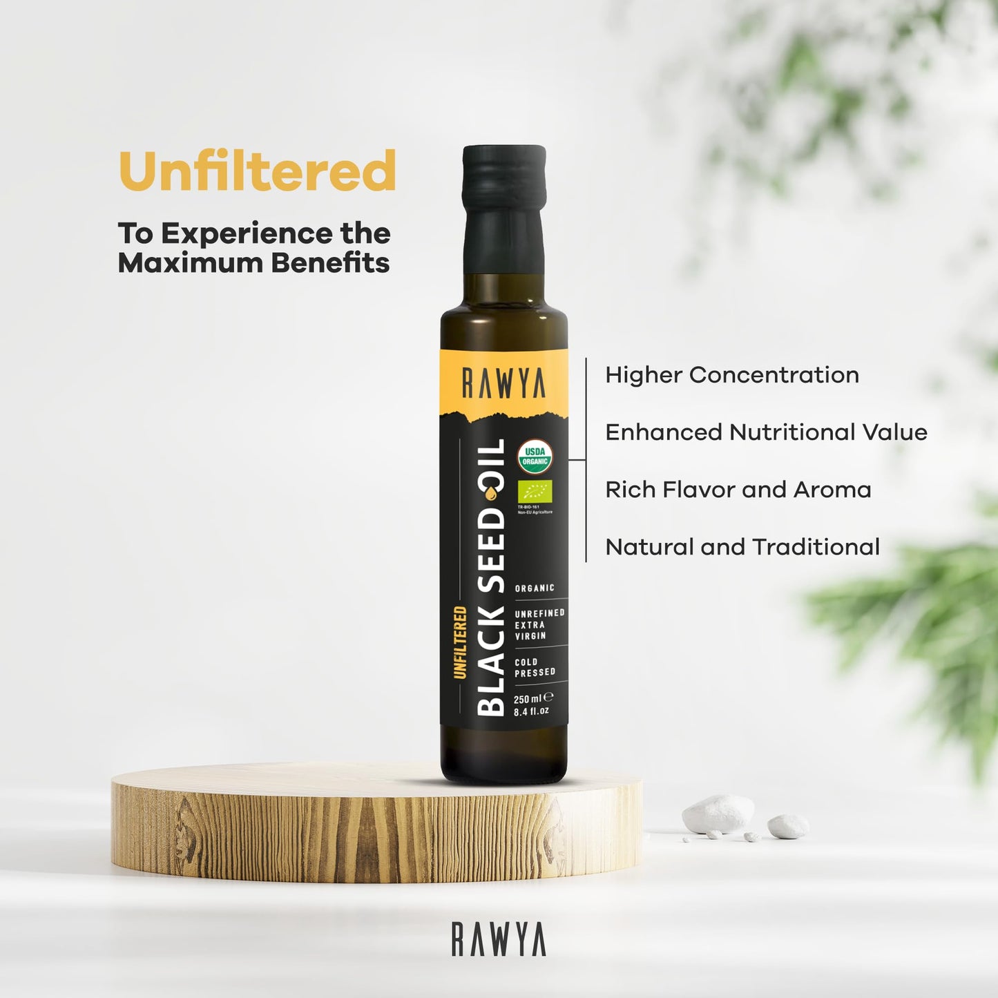 RAWYA Black Seed Oil - Unfiltered - 8.4 oz - Organic Full-Spectrum Cold-Pressed