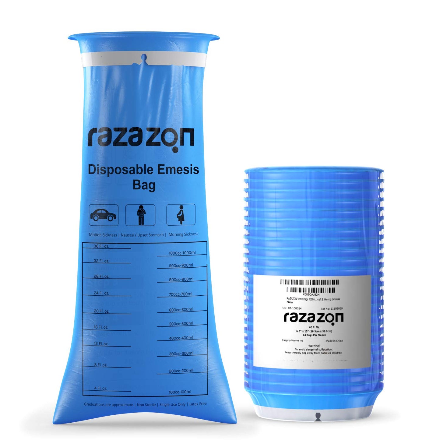 RAZAZON Vomit Bags 50 Pack β Medical-Grade, Leak-Resistant Emesis Bags for Car Travel