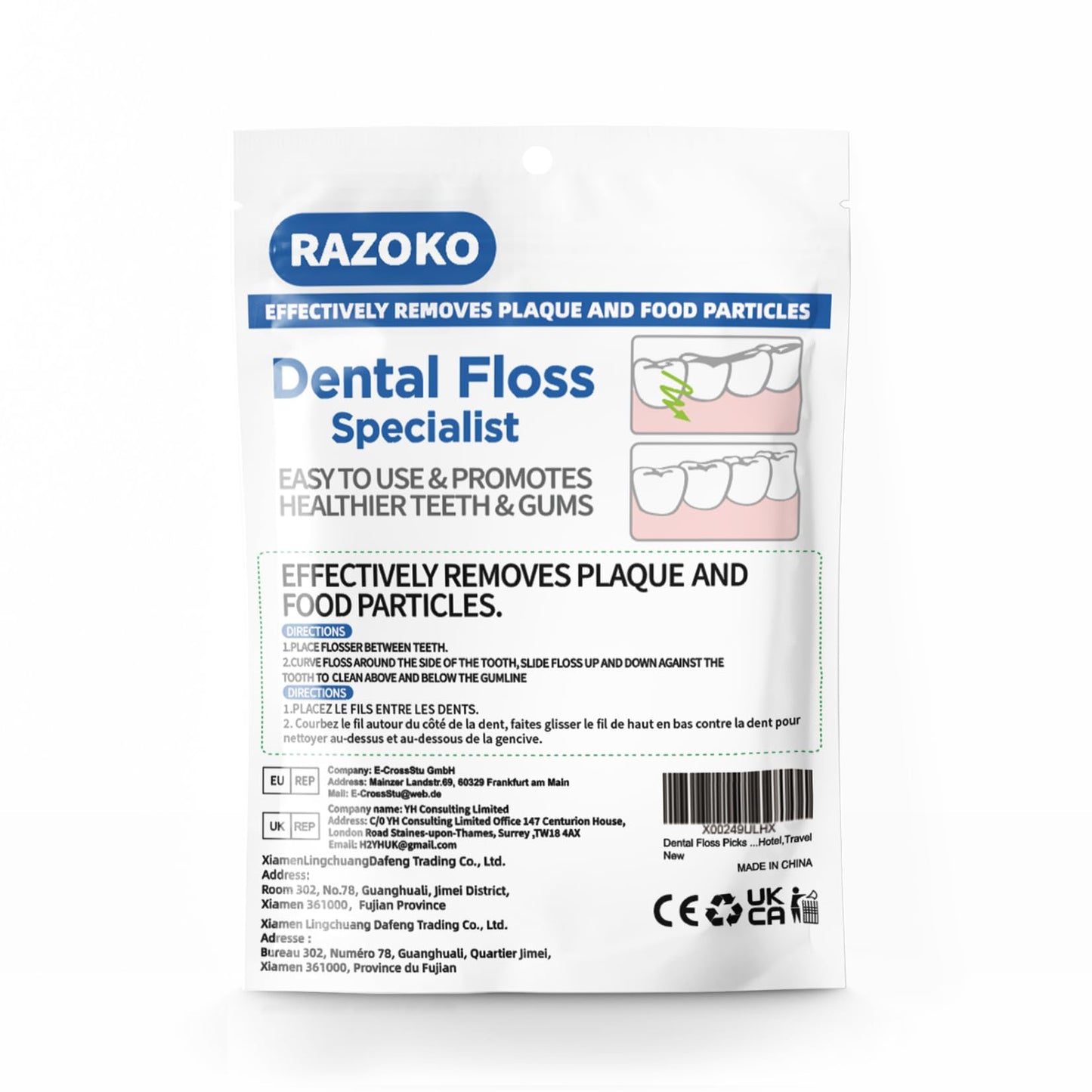 RAZOKO Dental Floss Picks โ 500 Pcs Disposable Interdental Toothpicks, Unflavored
