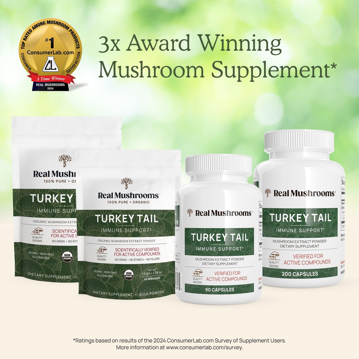 Real Mushrooms Turkey Tail Capsules β Organic Mushroom Extract, 200 Count