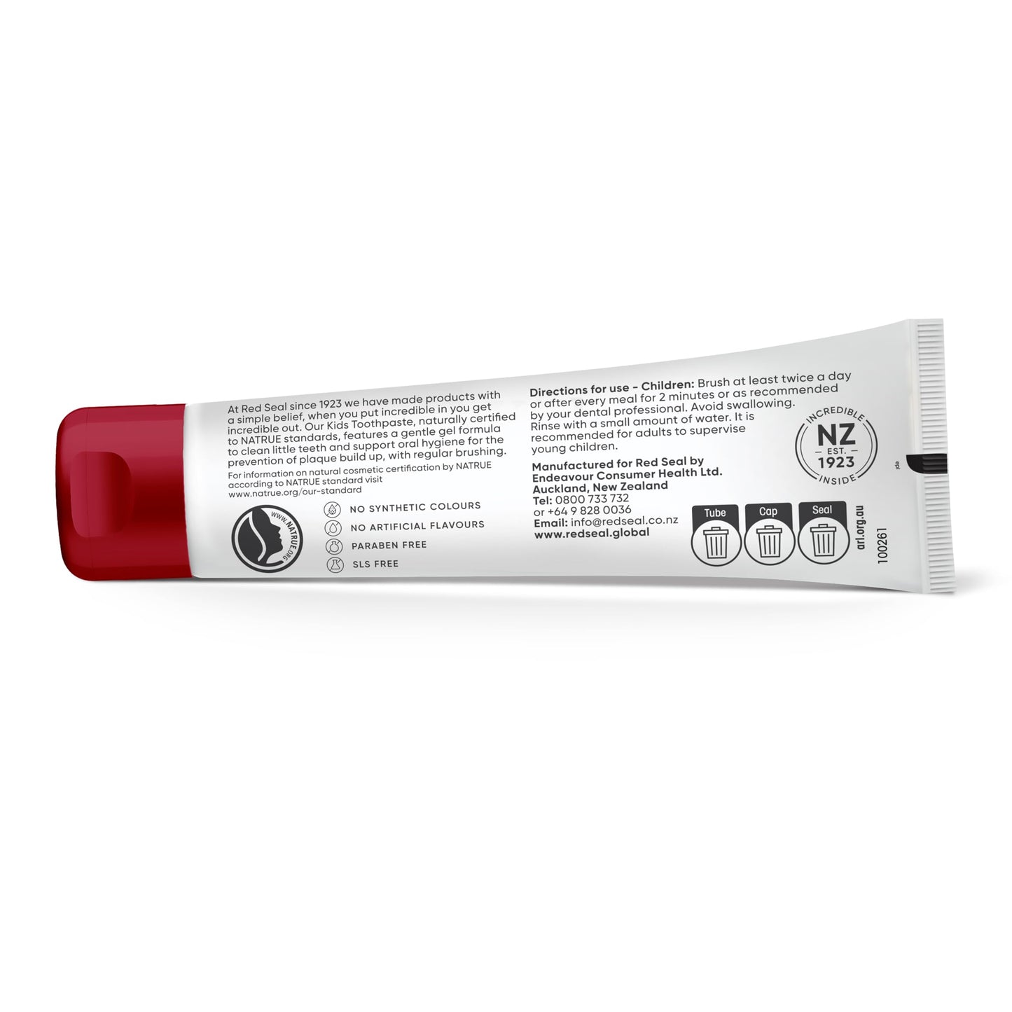 Red Seal Kids Toothpaste โ Tutti Frutti Flavor, Fluoride Free, Vegan, Cruelty-Free, NaTrue Certified | 2.47oz