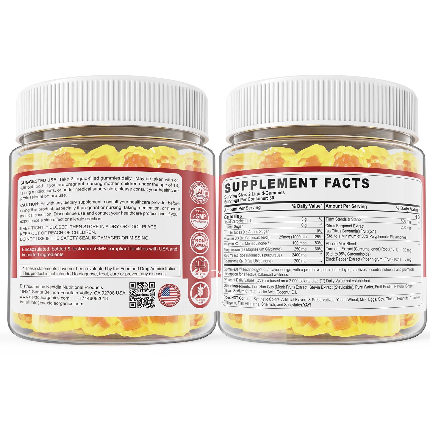 Red Yeast Rice Gummies 2400mg CoQ10 โ Sugar-Free Vegan 60 Count | Cholesterol & Vascular Health