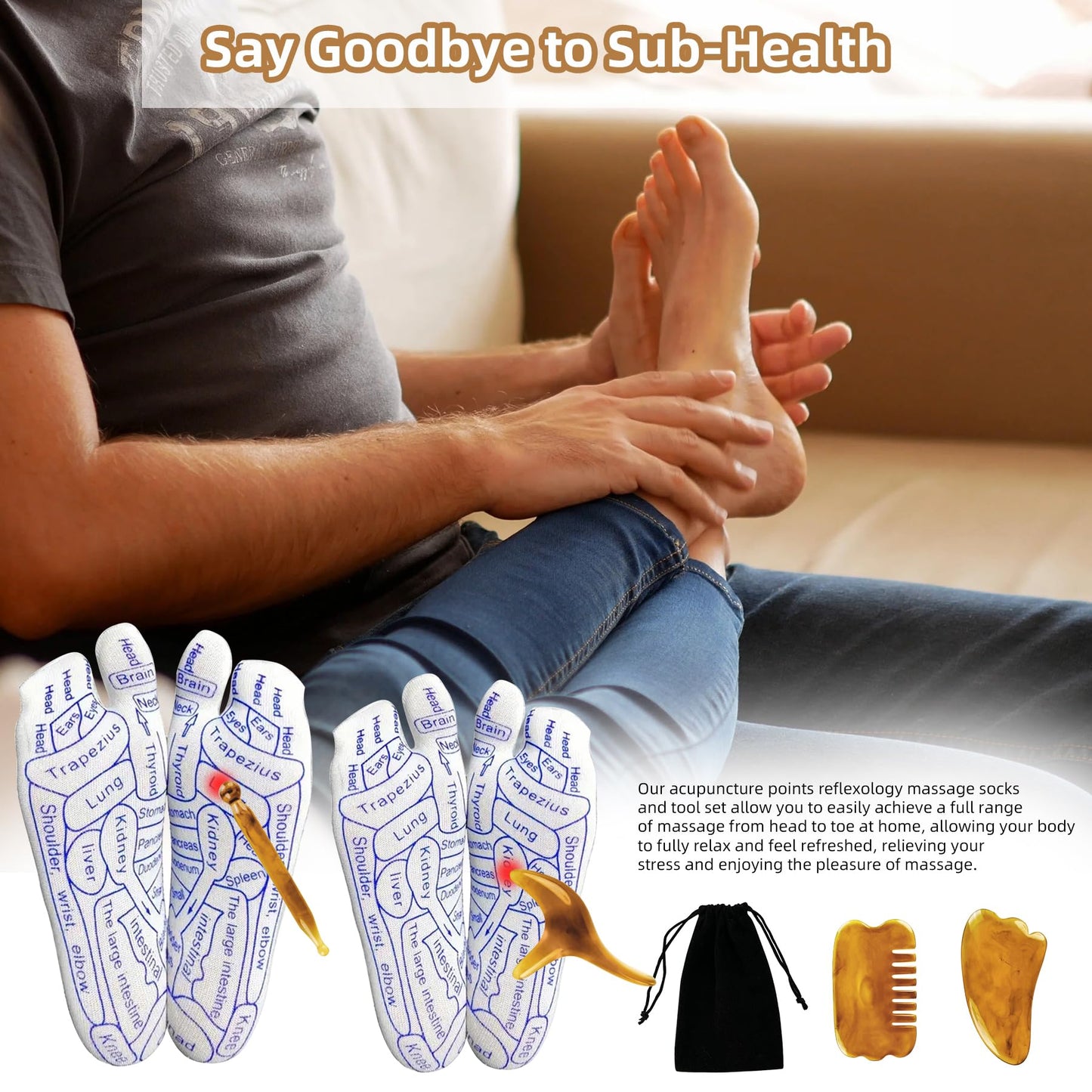 Reflexology Socks & Acupressure Tool โ 2 Pair for Muscle Tension Relief