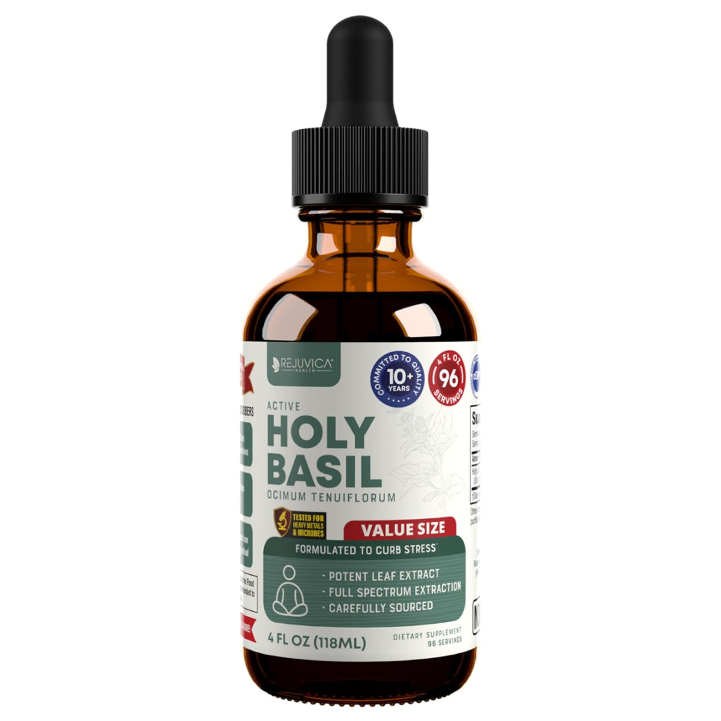 Rejuvica Health Active Holy Basil 4oz XL โ Stress Support Liquid Extract (Vegan, Non-GMO)