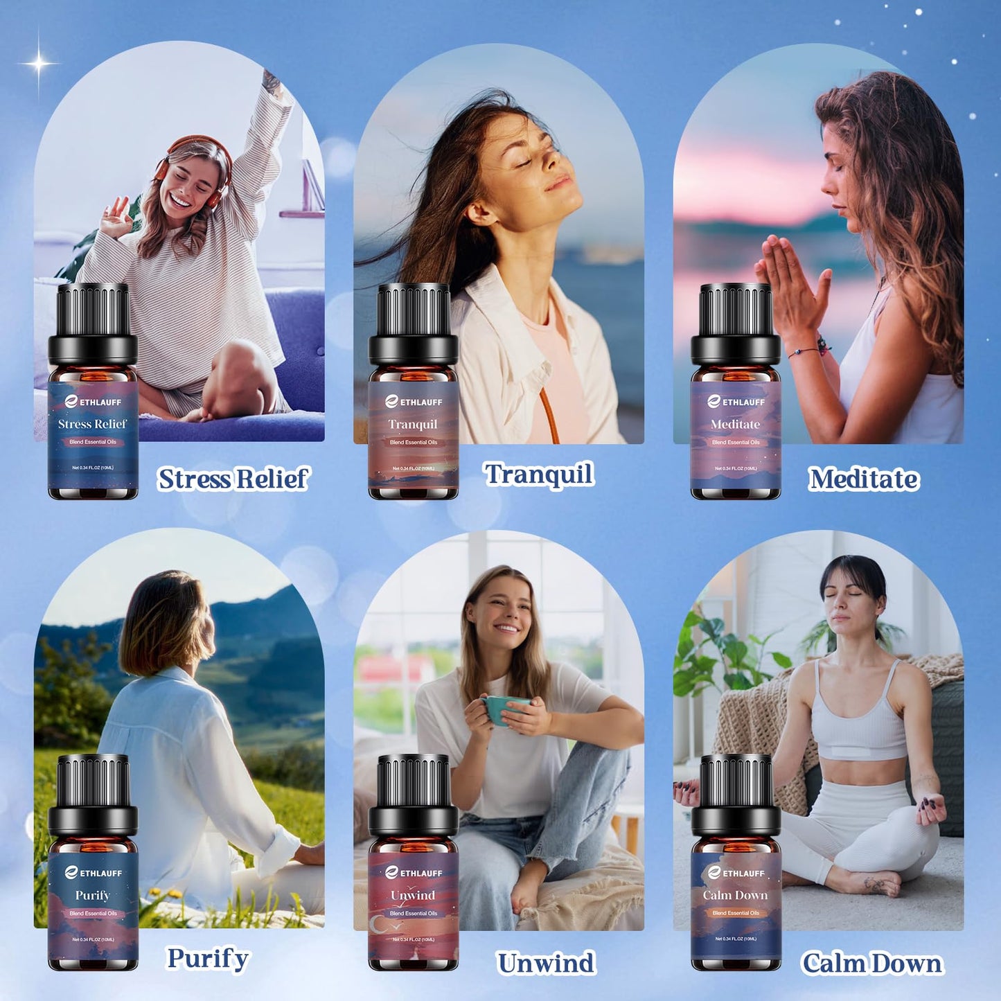 Relax Diffuser Oil โ Essential Oil Blends (6x10ml) for Stress Relief & Calm