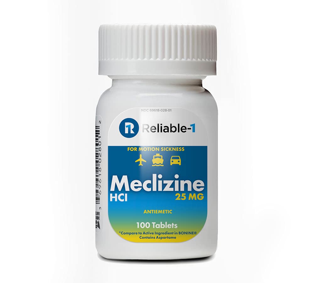 Reliable-1 Laboratories Meclizine 25 mg Chewable Tablets – Motion Sickness Relief (100 Count)