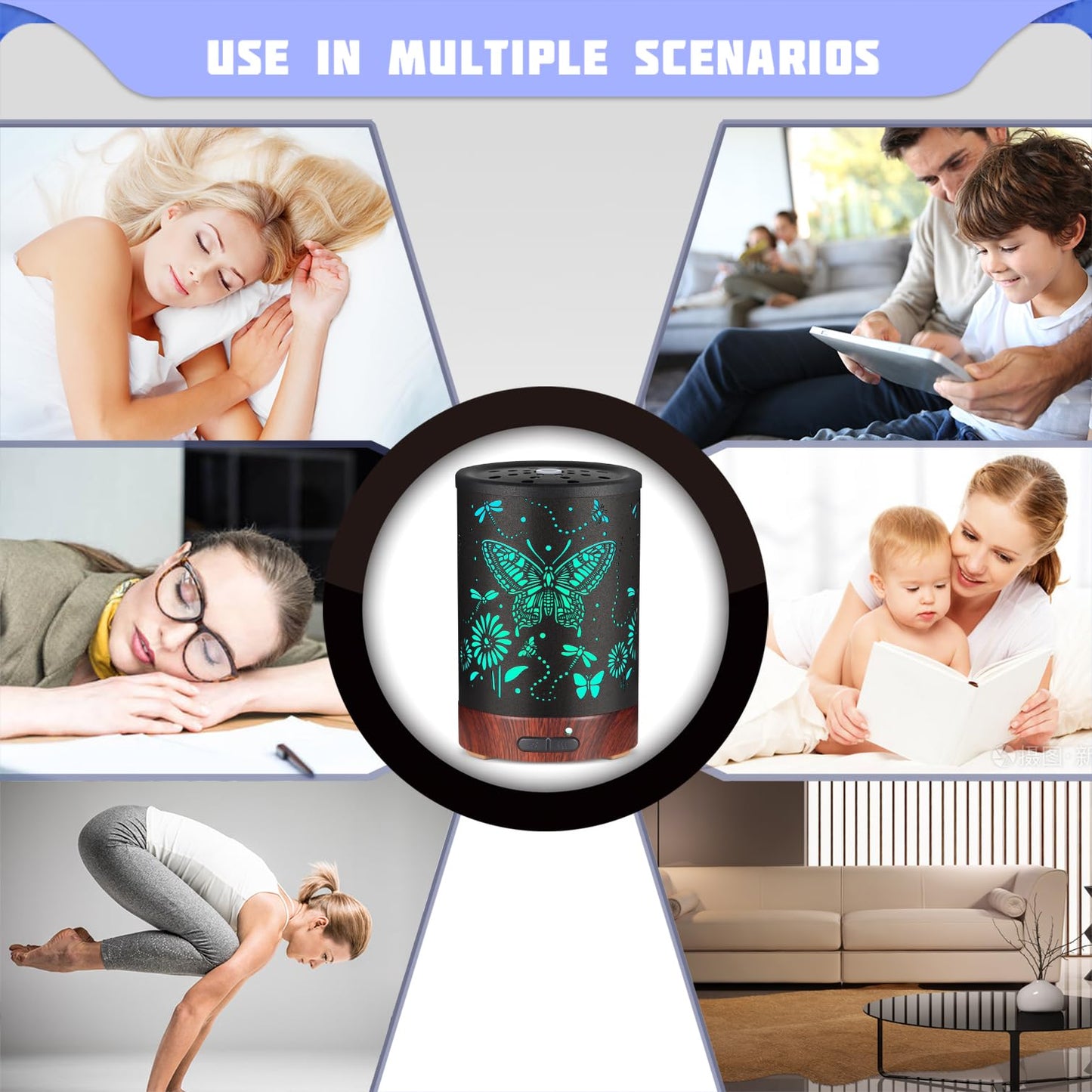 Metal Essential Oils Diffuser 150ML โ 7 Color LED, Auto-Off, Cool Mist Humidifier | Gift for Mom (Butterfly)