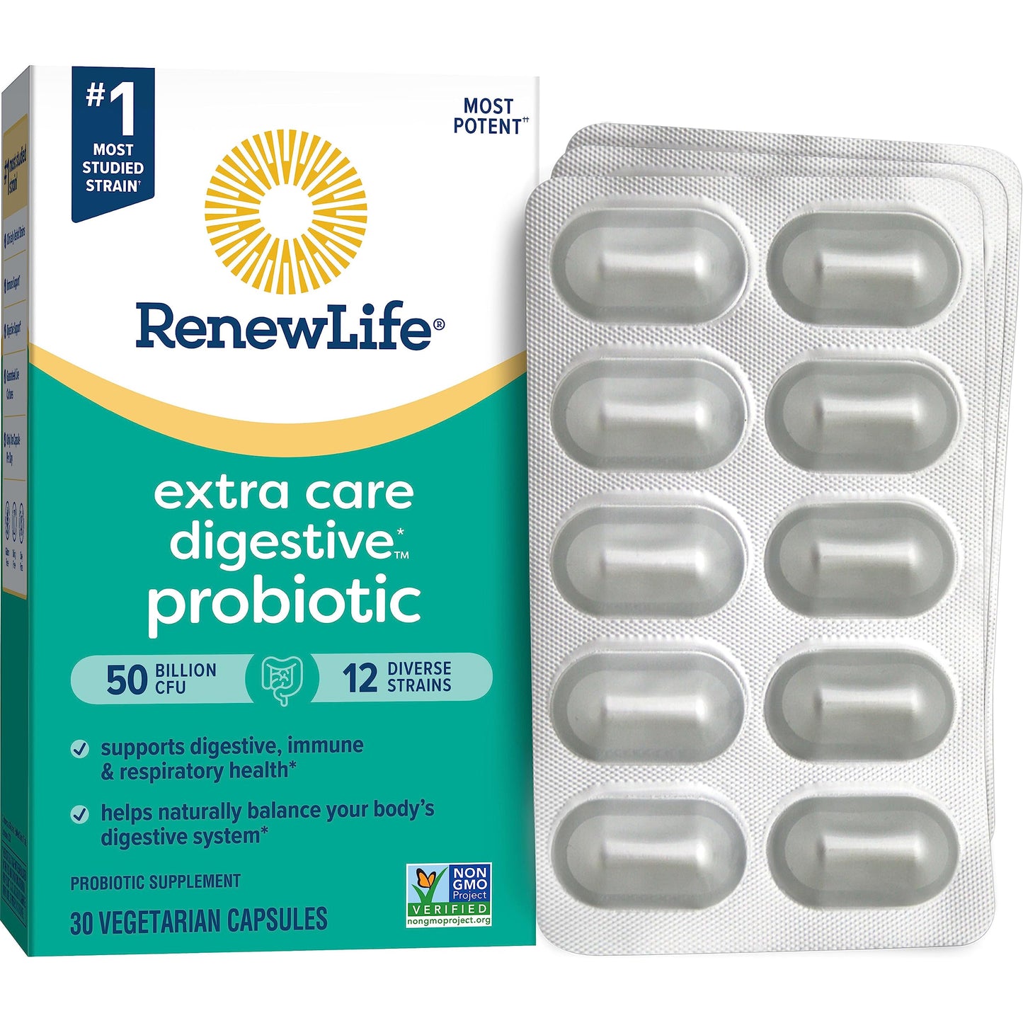 Renew Life Extra Care Probiotic 50B CFU Go-Pack 30 Ct โ Immune & Digestive Health