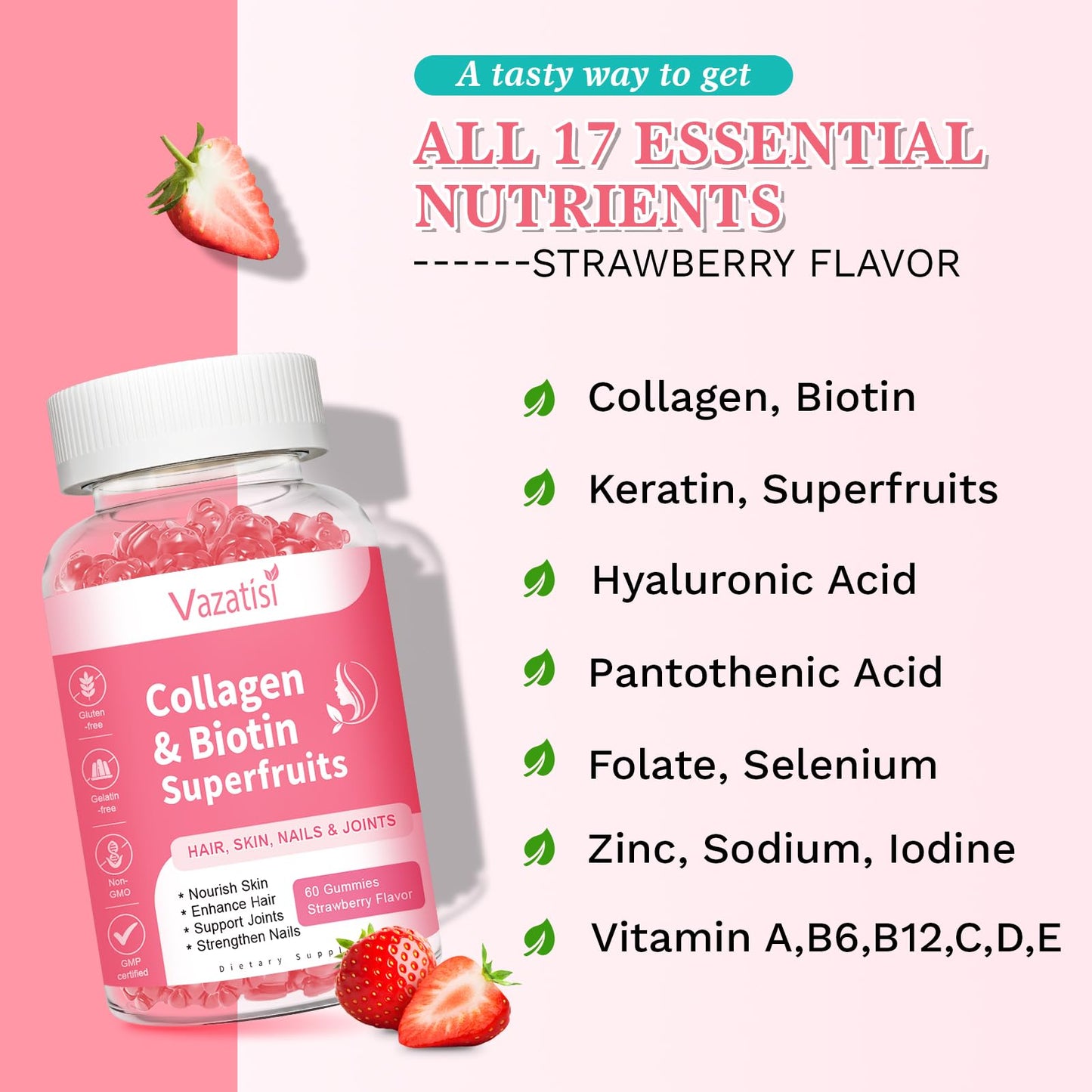 2 Pack Sugar Free Collagen Gummies for Women and Men โ Multi-Collagen I-V X, Biotin, Strawberry 120 Count