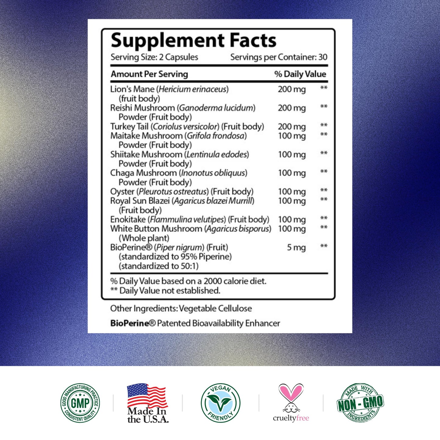 Research Verified Mushroom Complex โ Immunity, Antioxidants & Cognition โ 60 Vegan Capsules