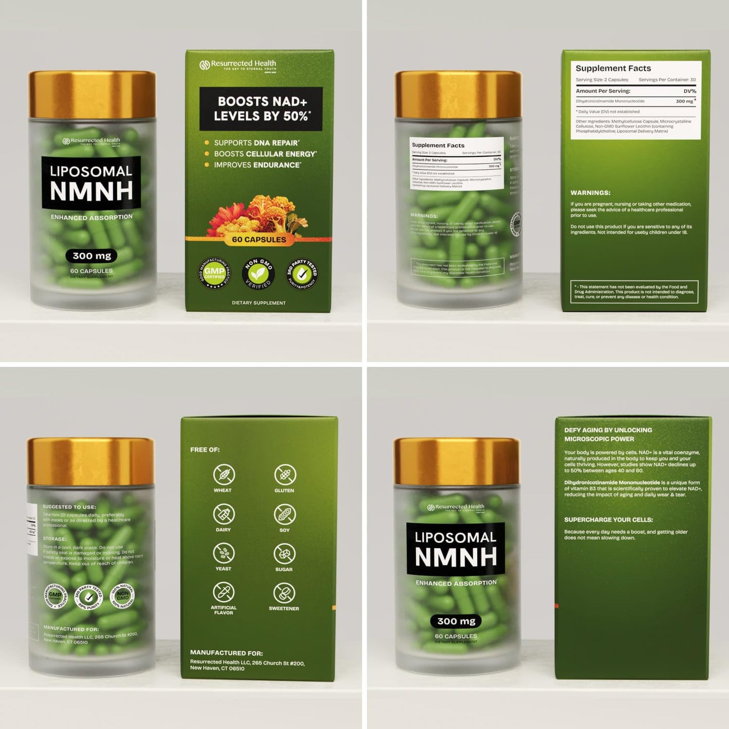 Resurrected Health Liposomal NMNH โ NAD+ Support, 300 mg per Capsule, 60 Capsules (2 Packs)