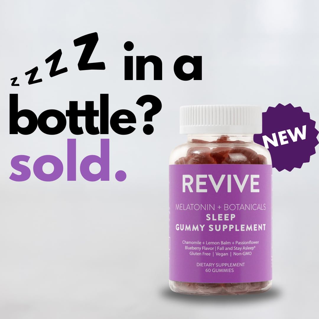 REVIVEEO Melatonin & Botanicals Sleep Gummies β 5 mg Melatonin, Blueberry, Pack of 2