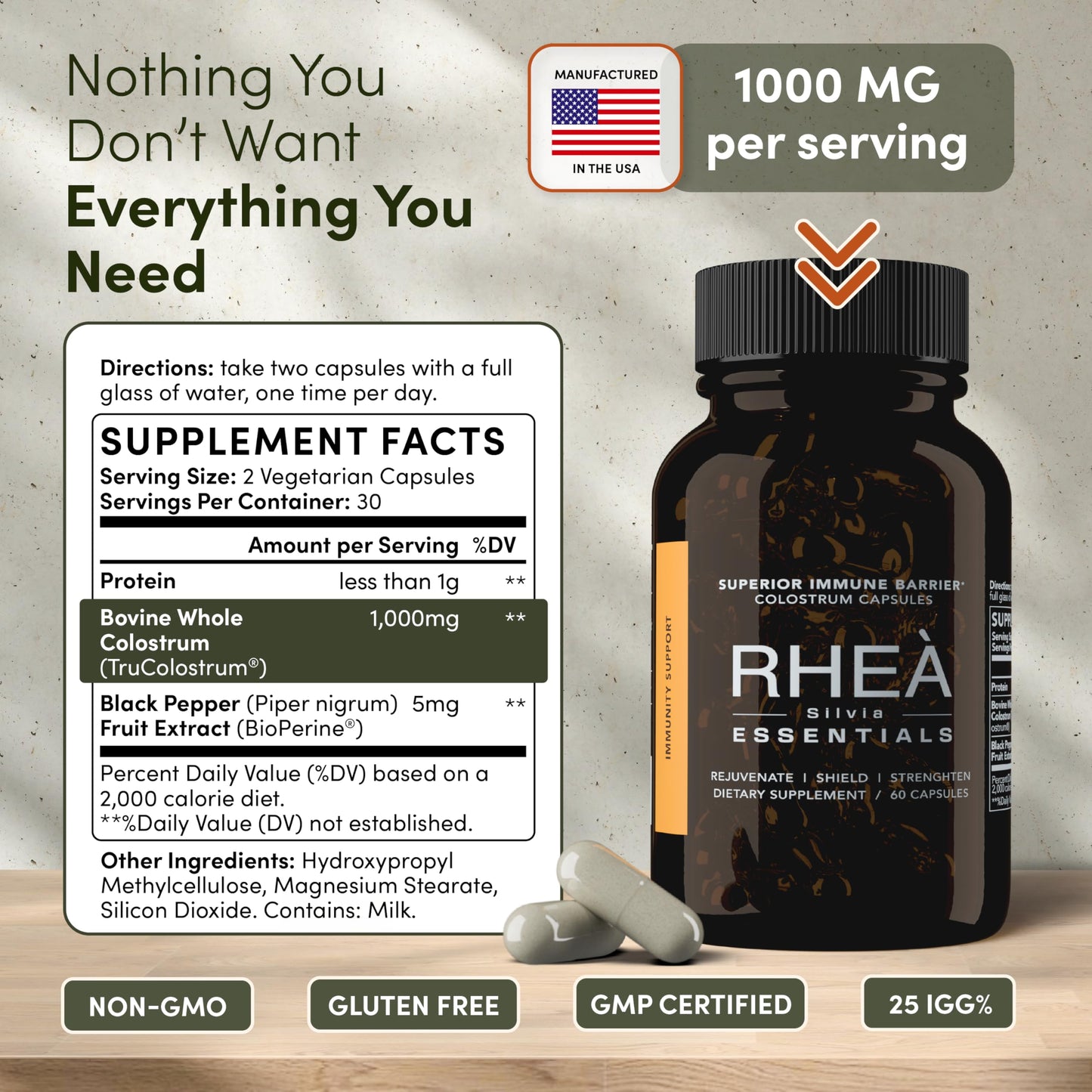 Rhea Bovine Colostrum Supplement for Women โ Immune & Digestive Health (120 caps)