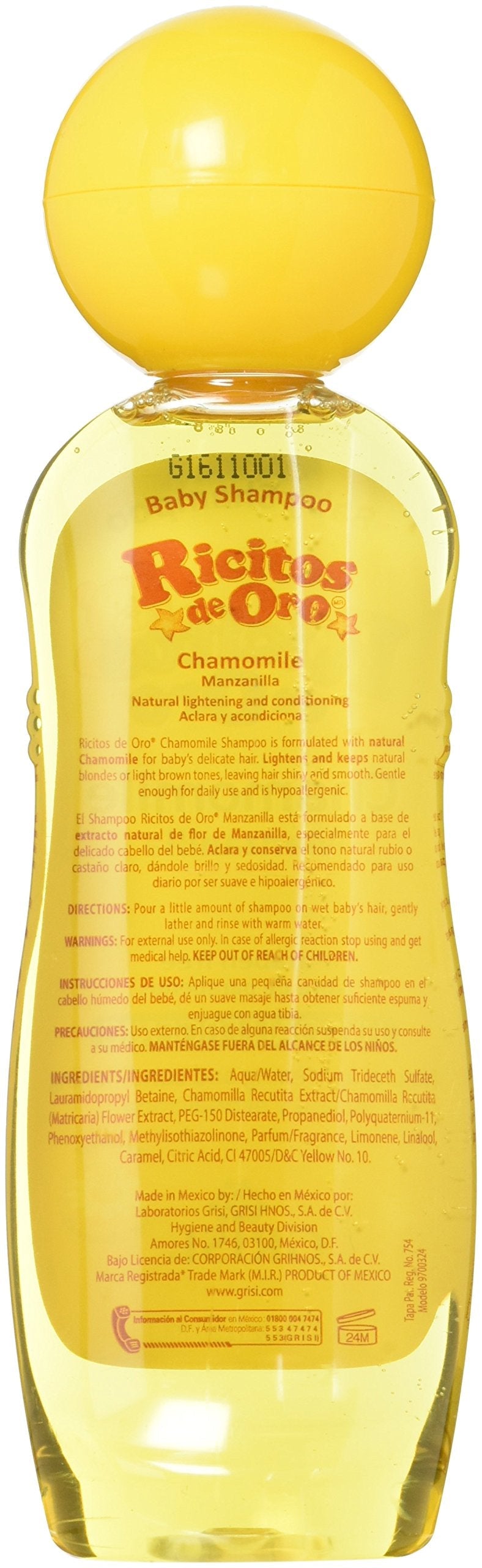 3-Pack Ricitos de Oro Chamomile Baby Shampoo โ Hypoallergenic, Tear-Free (8.4 oz / 250 ml each)
